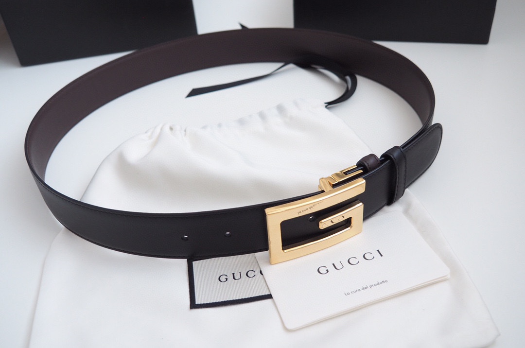 Gucci古奇官网经典正品规格3.5cm原版品质头层双面牛皮G旋转扣