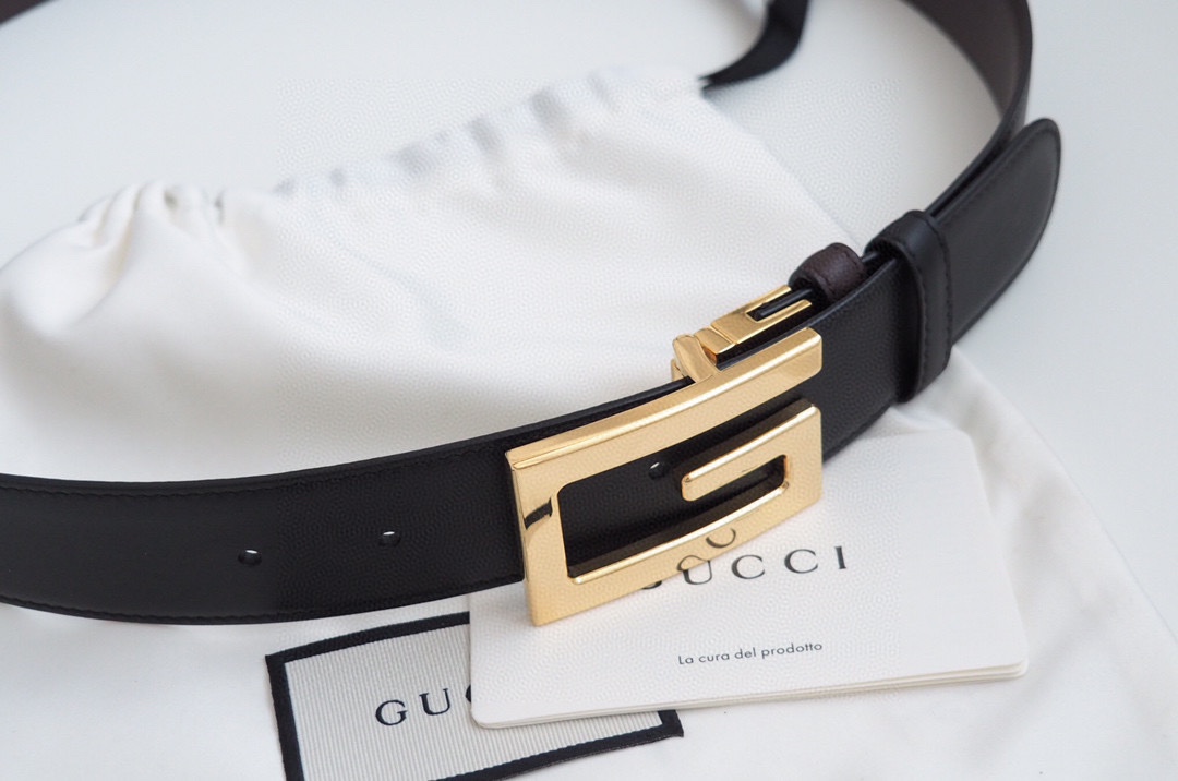 Gucci古奇官网经典正品规格3.5cm原版品质头层双面牛皮G旋转扣