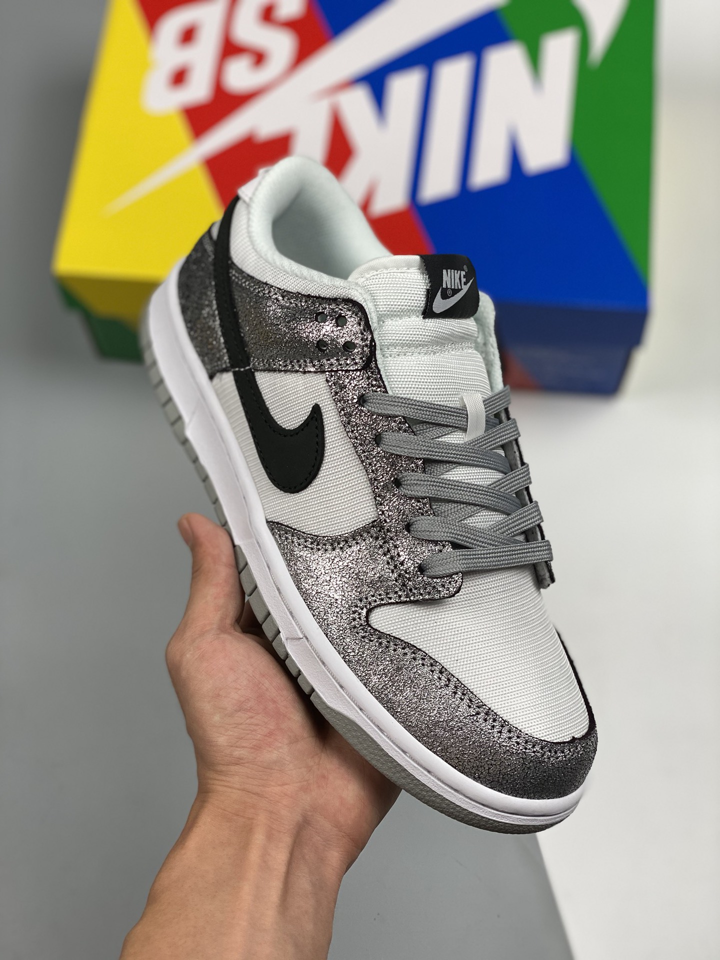 NK Dunk LOW plateado, negro y blanco, material de capa superior original, molde exclusivo procesado por destilación, of…