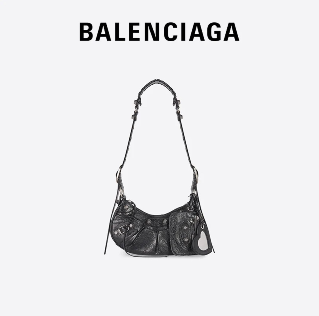 Balenciaga Le Cagole 26CM 抓皱牛皮月牙包 671309黑色