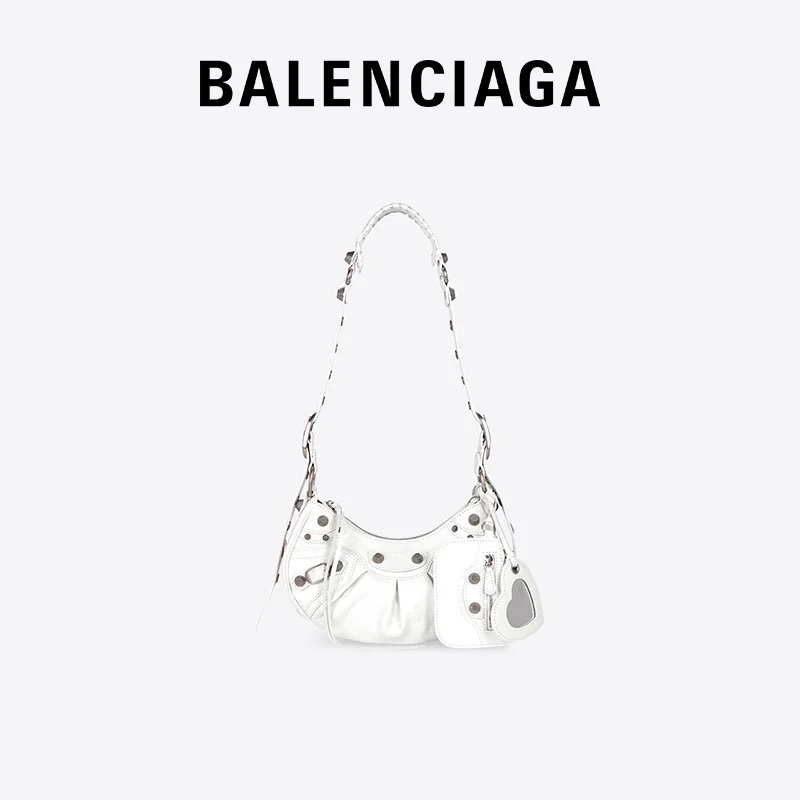 Balenciaga Le Cagole 26CM 抓皱牛皮月牙包 671309奶白色