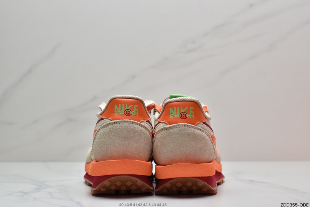 230 CLOT x Sacai x Nike LDV Waffle Daybreak”Net/Orange Blaze-Deep Red-Green”慢跑鞋DH1347-100