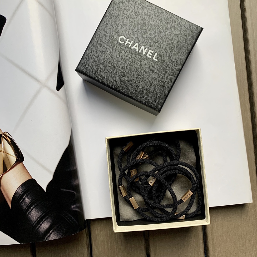 Chanel Hair Accessories Hair Rope Black Fashion