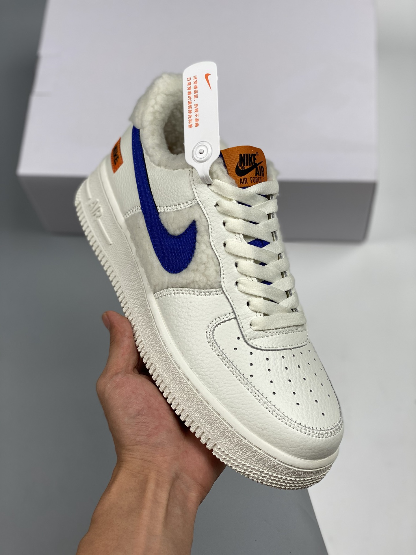 Nike Air Force 1 Low Sherpa Fleece de lana, zapatillas casuales de caña baja Air Force 1, cuero de fábrica original, ho…