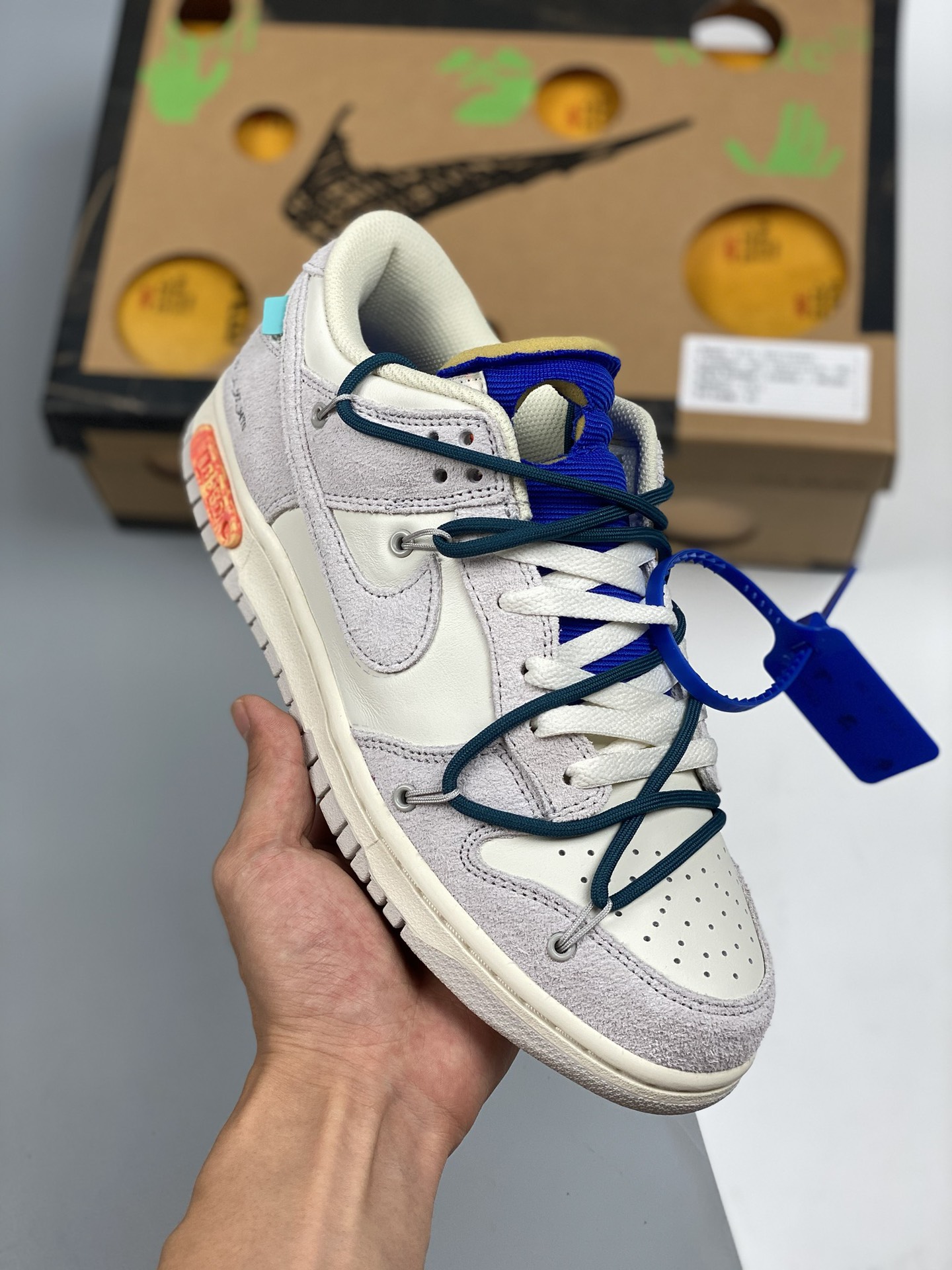 Serie Off-White™ x NK SB Dunk Low "16The 50" gamuza, producción original de fábrica, caja original, horma original, pap…