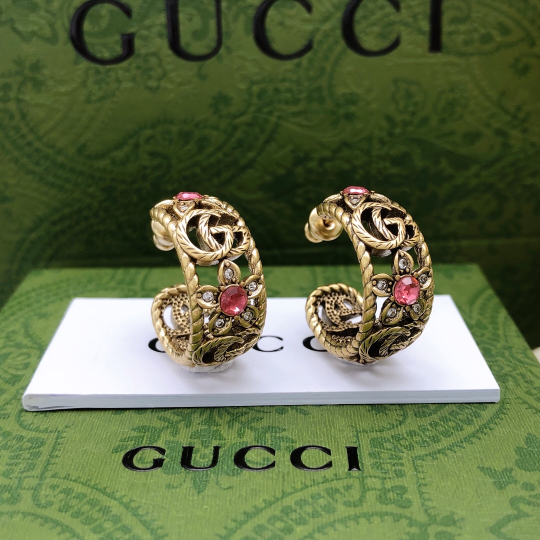 Gucci 古驰gucci 耳钉彩钻GG耳环