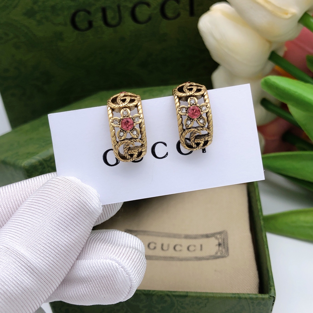 Gucci 古驰gucci 耳钉彩钻GG耳环