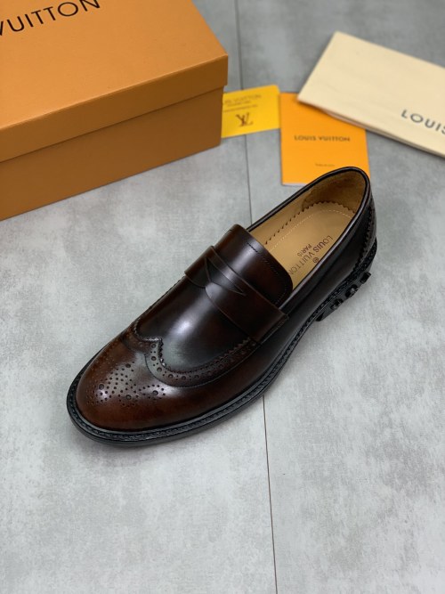 Louis Vuitton Men's Leather Penny Loafer Wingtip Dress Shoes - Brown 1 Louis Vuitton Men's Leather Penny Loafer Wingtip Dress Shoes - Brown