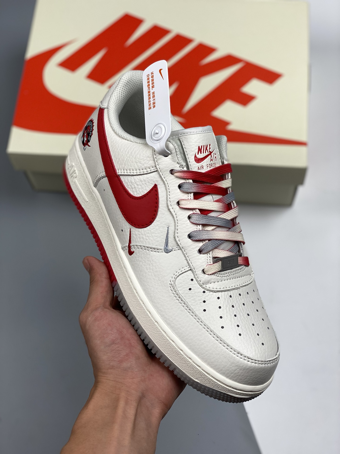 Nike Air Force 1 Low "beige/plata/rojo reflectante", zapatillas casuales de caña baja Air Force 1, cuero de fábrica ori…
