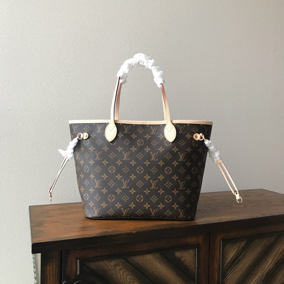 Louis Vuitton LV Neverfull Aaaa
 Tassen handtassen Abrikos kleur Goud Canvas Koeienhuid Stof Linnen Vintage M40995