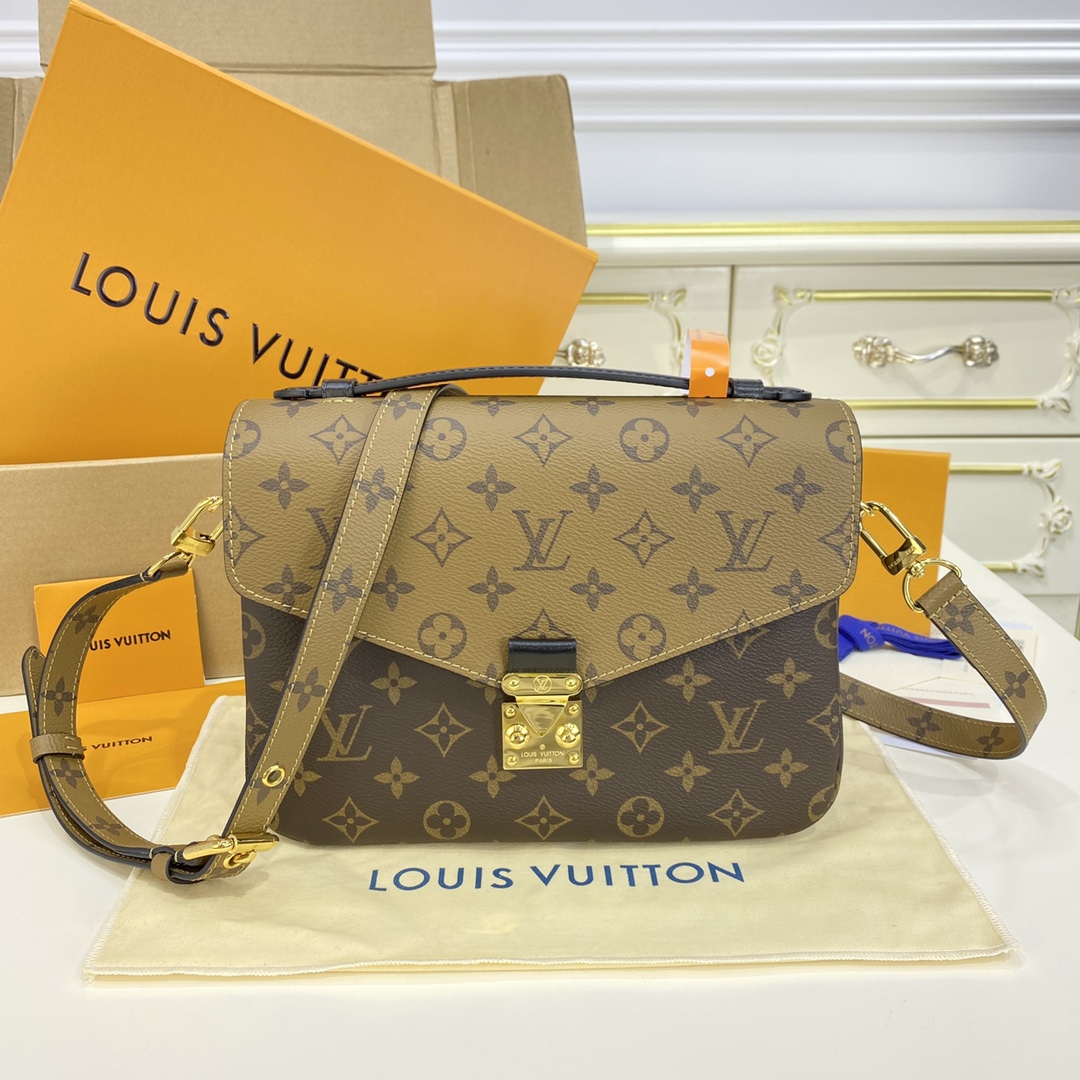 Louis Vuitton LV Pochette MeTis Handbags Messenger Bags Brown Dark Gold Yellow Monogram Canvas Cowhide M41465