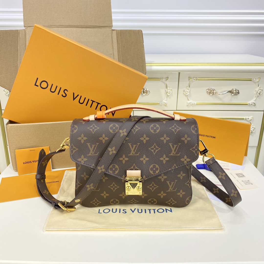Louis Vuitton LV Pochette MeTis Handbags Messenger Bags Brown Dark Gold Yellow Monogram Canvas Cowhide M40780