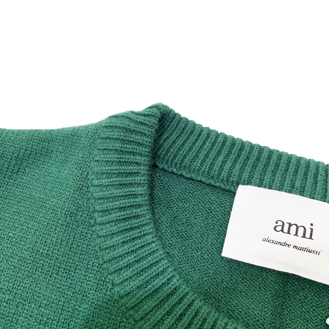 Ami 22Fw 爱心标志条针织圆领毛衣