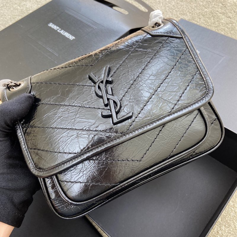 Saint Laurent 油蜡黑皮/古银 NIKI～22cm 爆裂纹 超多明星 同款