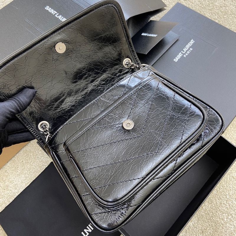 Saint Laurent 油蜡黑皮/古银 NIKI～22cm 爆裂纹 超多明星 同款