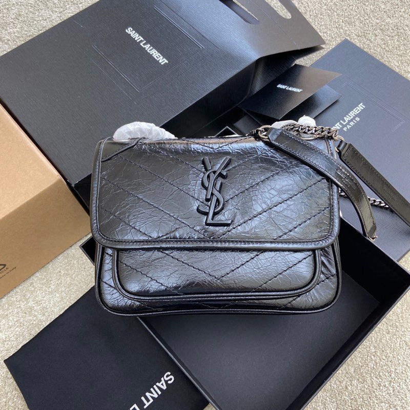 Saint Laurent 油蜡黑皮/古银 NIKI～22cm 爆裂纹 超多明星 同款