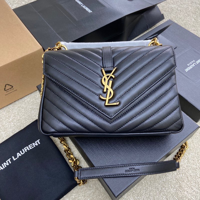 Yves Saint Laurent Black Leather Crossbody Bag with Gold Chain and Logo