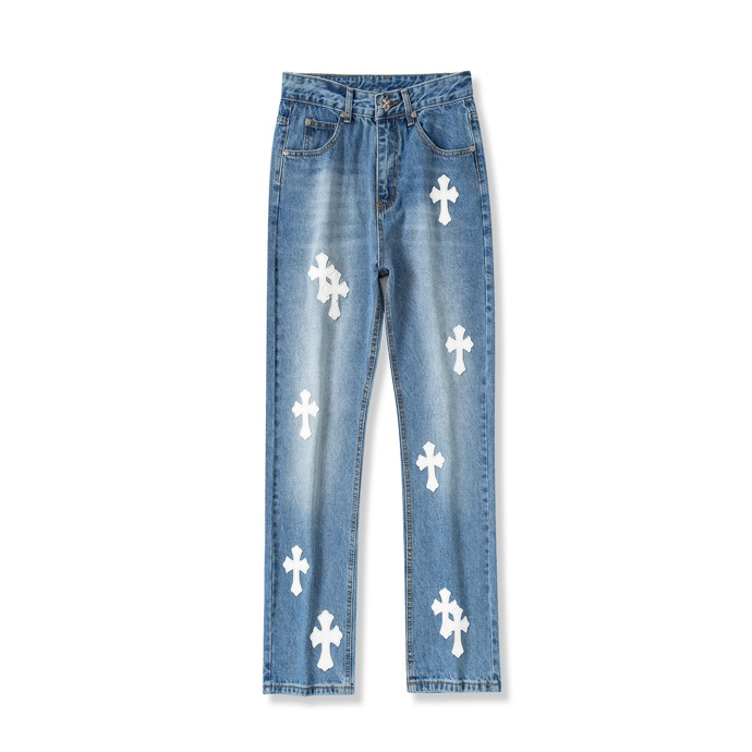 Chrome Hearts Clothing Pants & Trousers Blue White Unisex Silver Hardware Goat Skin Sheepskin Short Sleeve