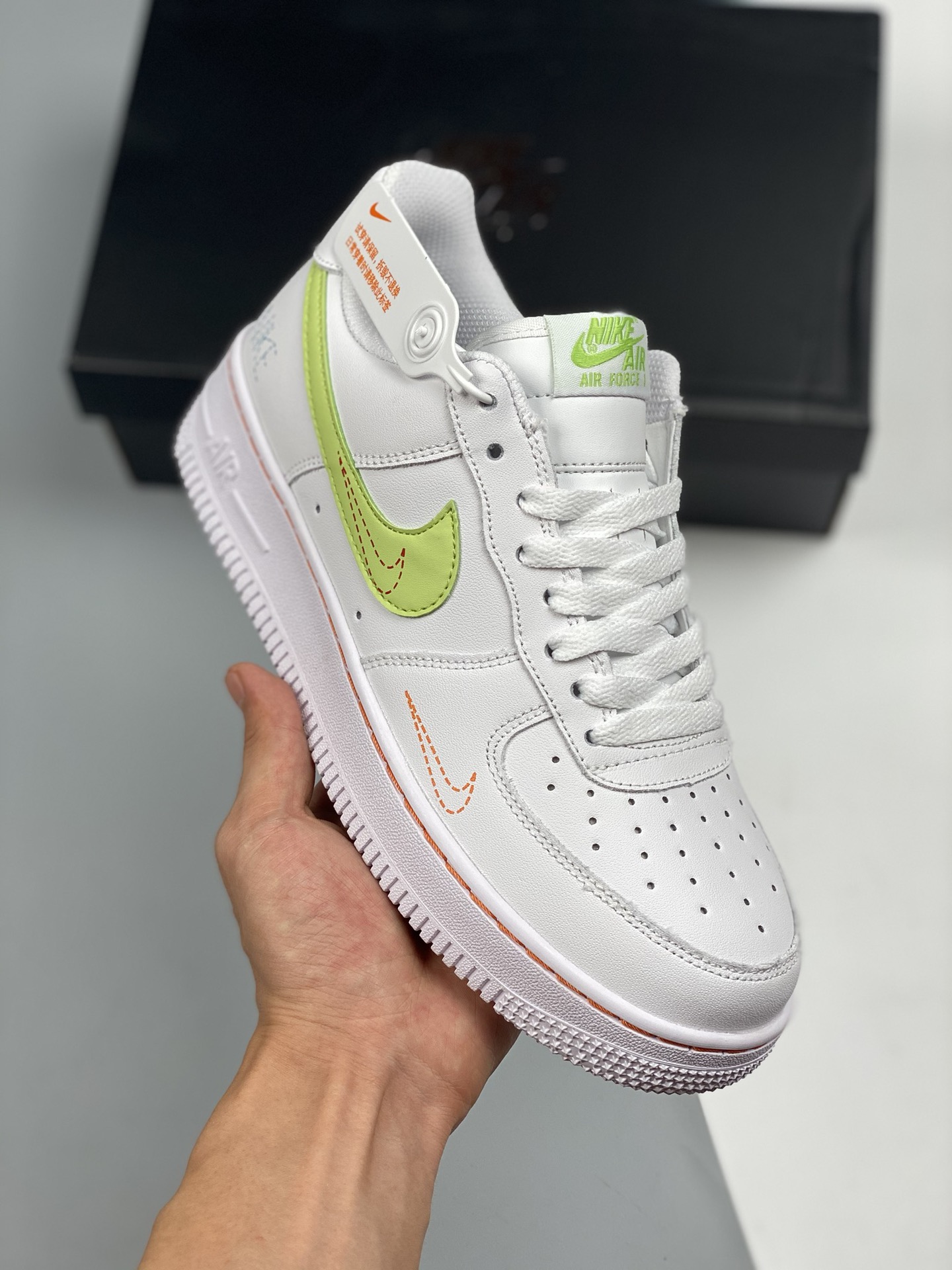 Nike Air Force 1 Low blanco/verde doble swoosh, zapatillas casuales de caña baja Air Force 1, cuero de fábrica original…