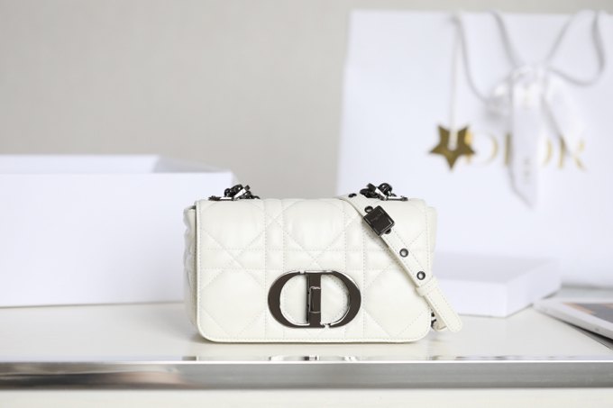 Dior Caro Bags Handbags White Embroidery Cowhide Chains