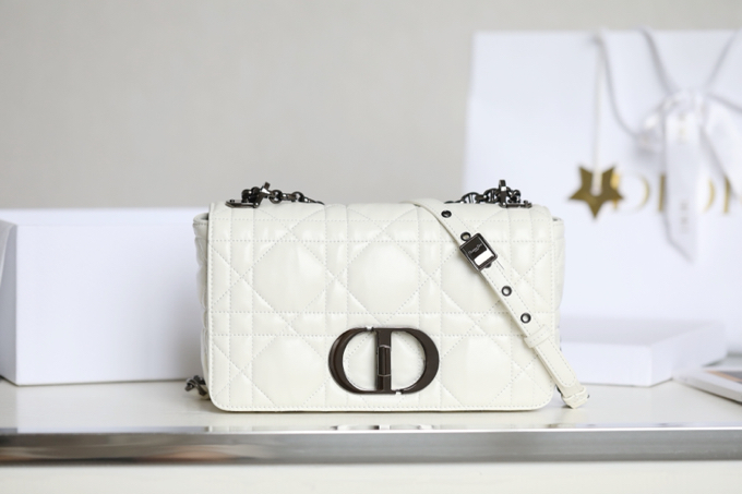 Dior Caro Bags Handbags White Embroidery Cowhide Chains