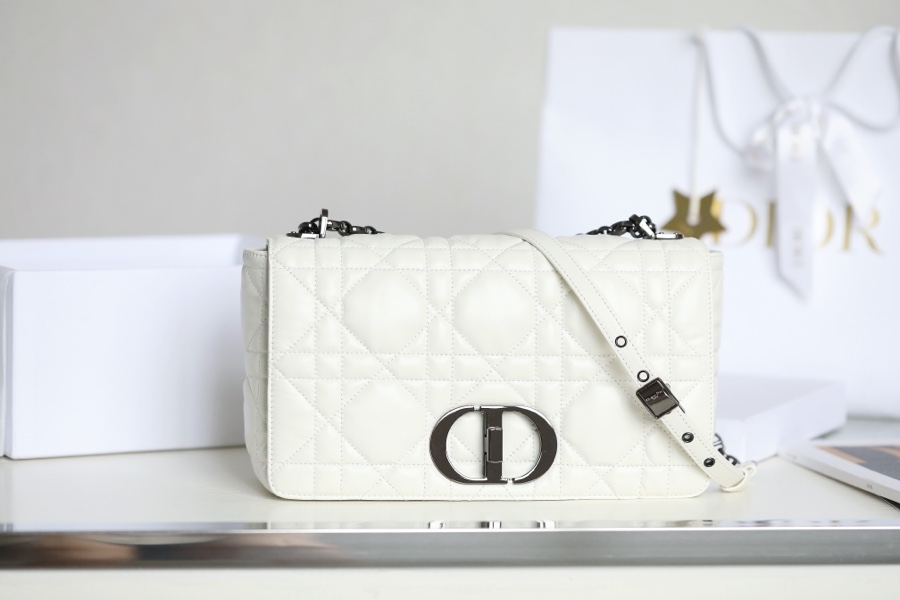 Dior Caro Bags Handbags White Embroidery Cowhide Chains