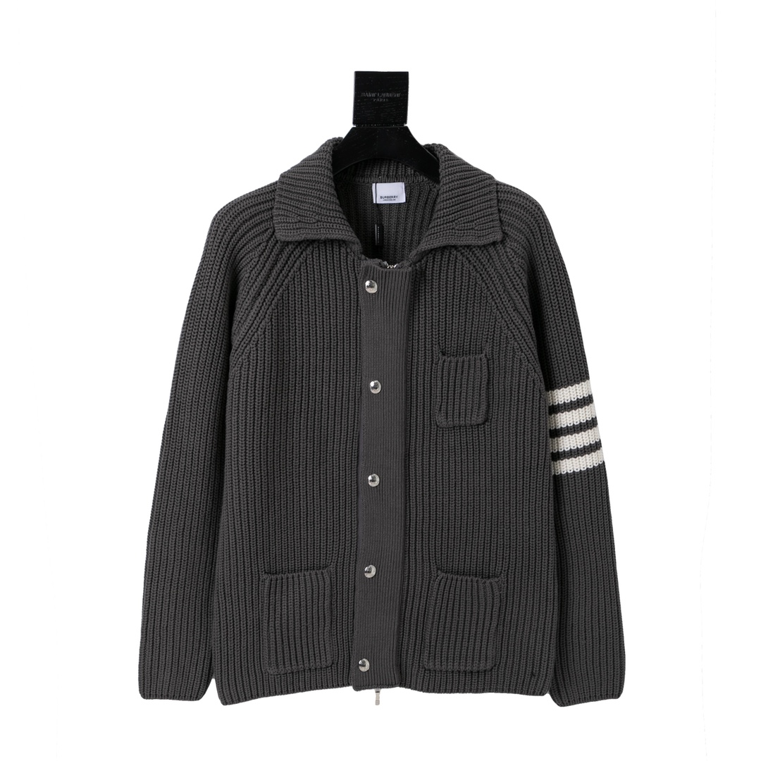 Thom Brown Brownie Heavy Craft Chunky Knit Wool Cardigan Sweater TB Suit Wool Knit Sweater Classic Four-Stripe Design C…