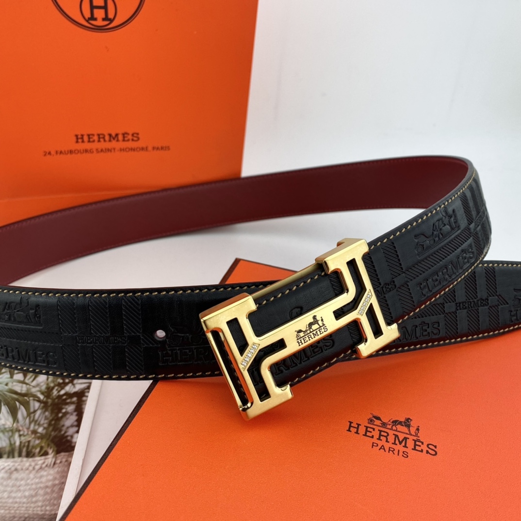 Hermes爱马仕男士双面皮腰带38