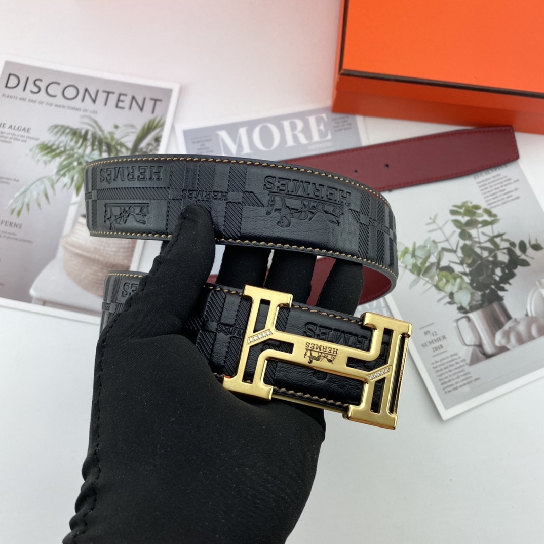 Hermes爱马仕男士双面皮腰带38