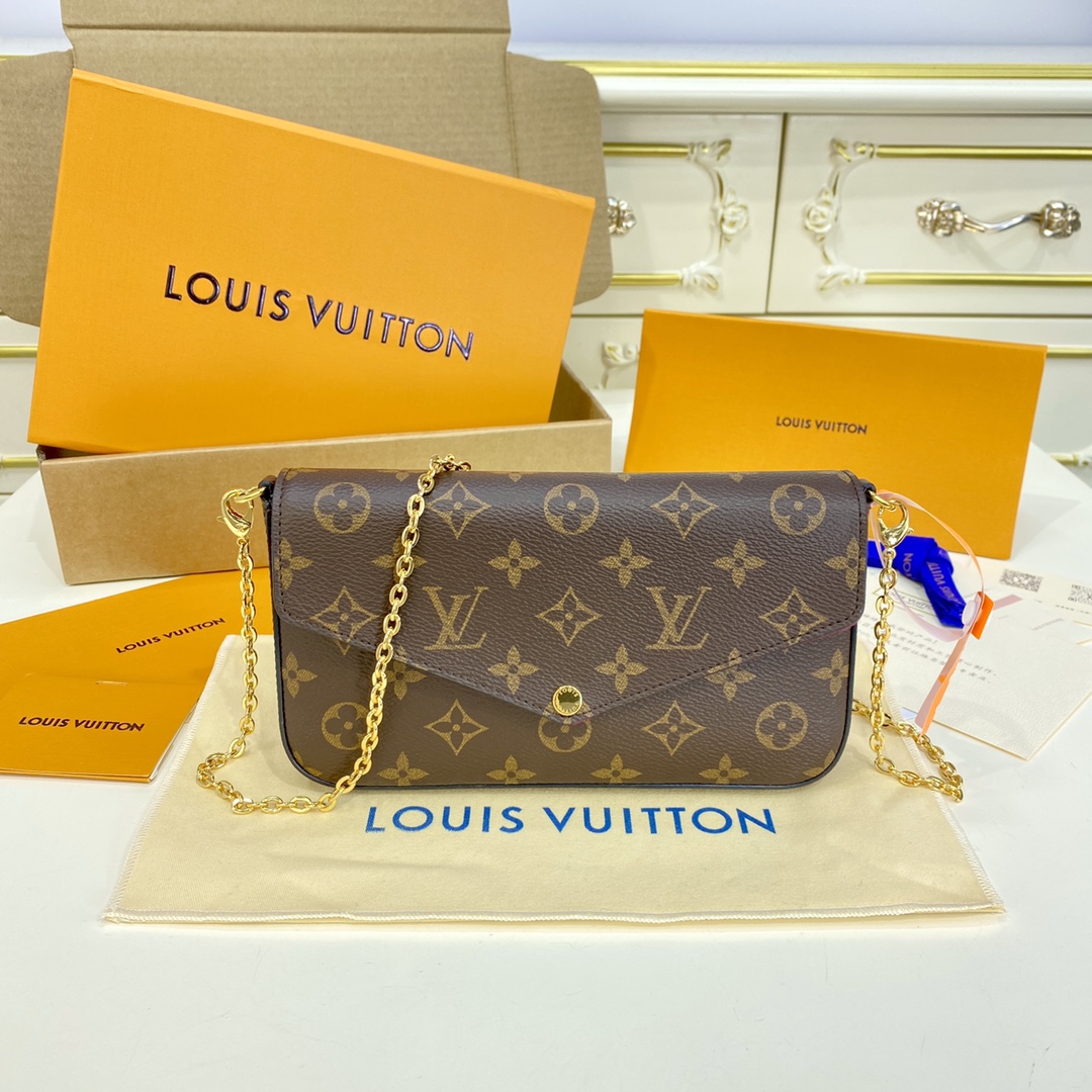 Louis Vuitton LV Pochette FeLicie Store
 Bags Handbags Gold Damier Azur Canvas Chains M61276