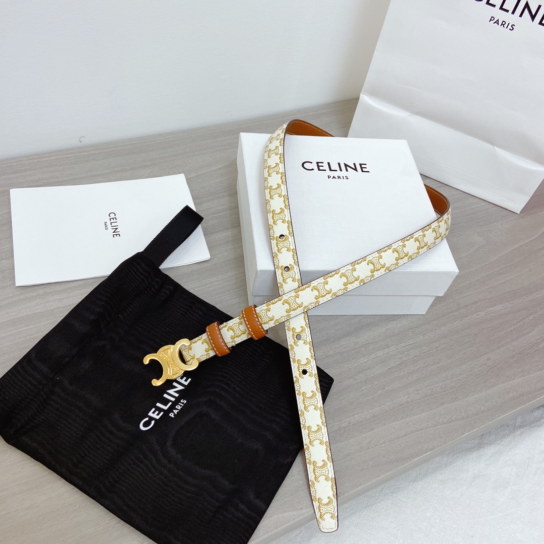 🉐️ CELINE 这款皮带雅致而柔美，可为各类着装增添一丝精致休闲的气息。窄款皮带由品牌标志图案的牛皮