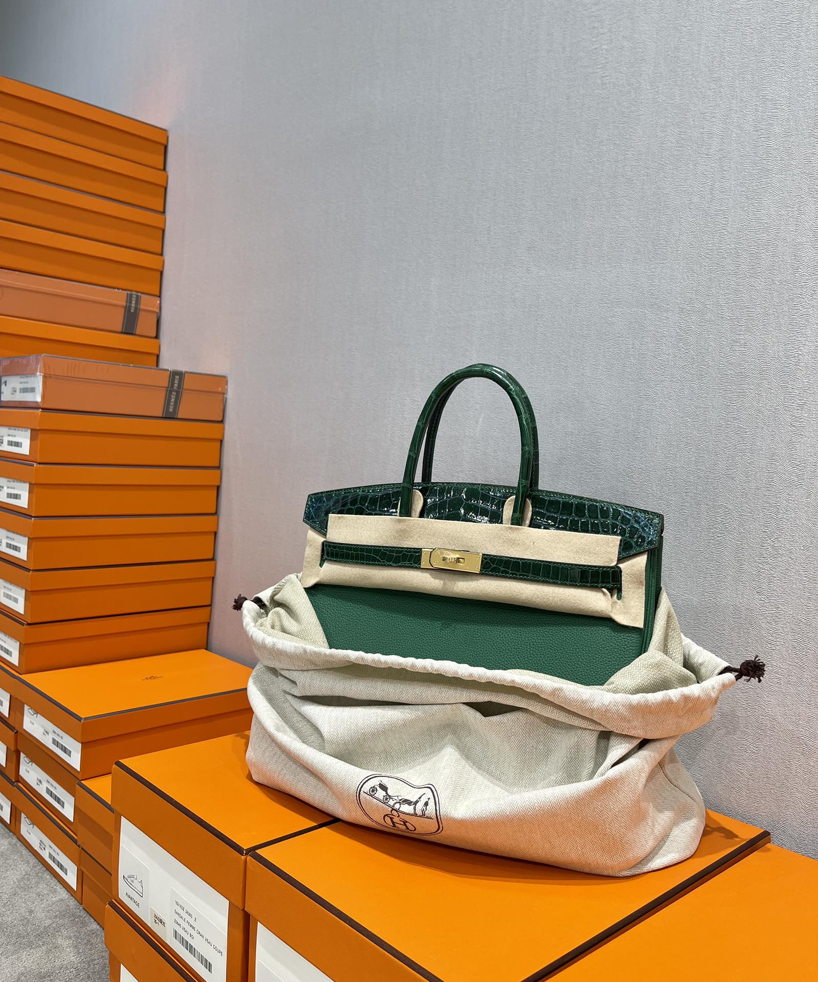 Hermes Birkin Borse Borsette Verde scuro Platino Hardware oro