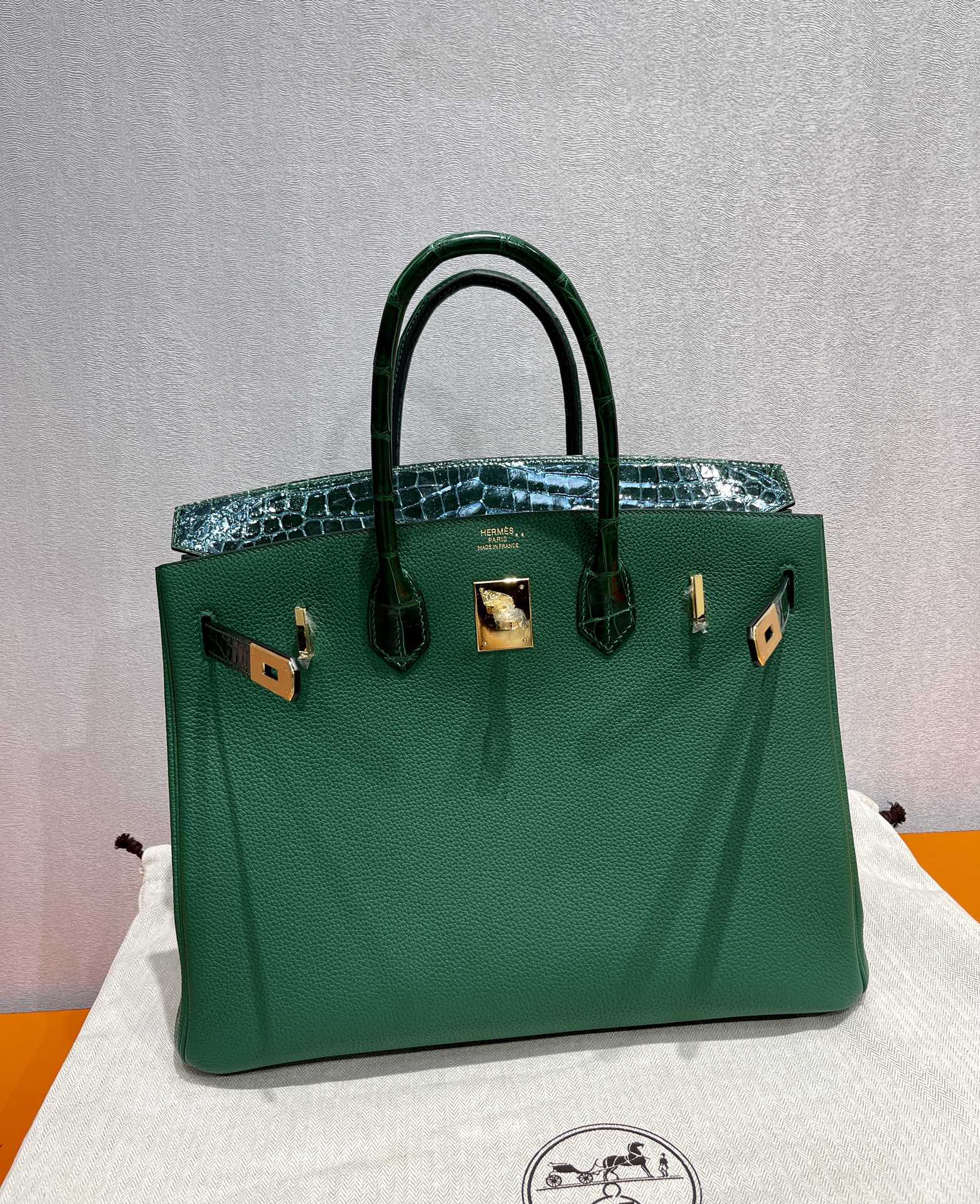 Hermes Birkin Borse Borsette Verde scuro Platino Hardware oro