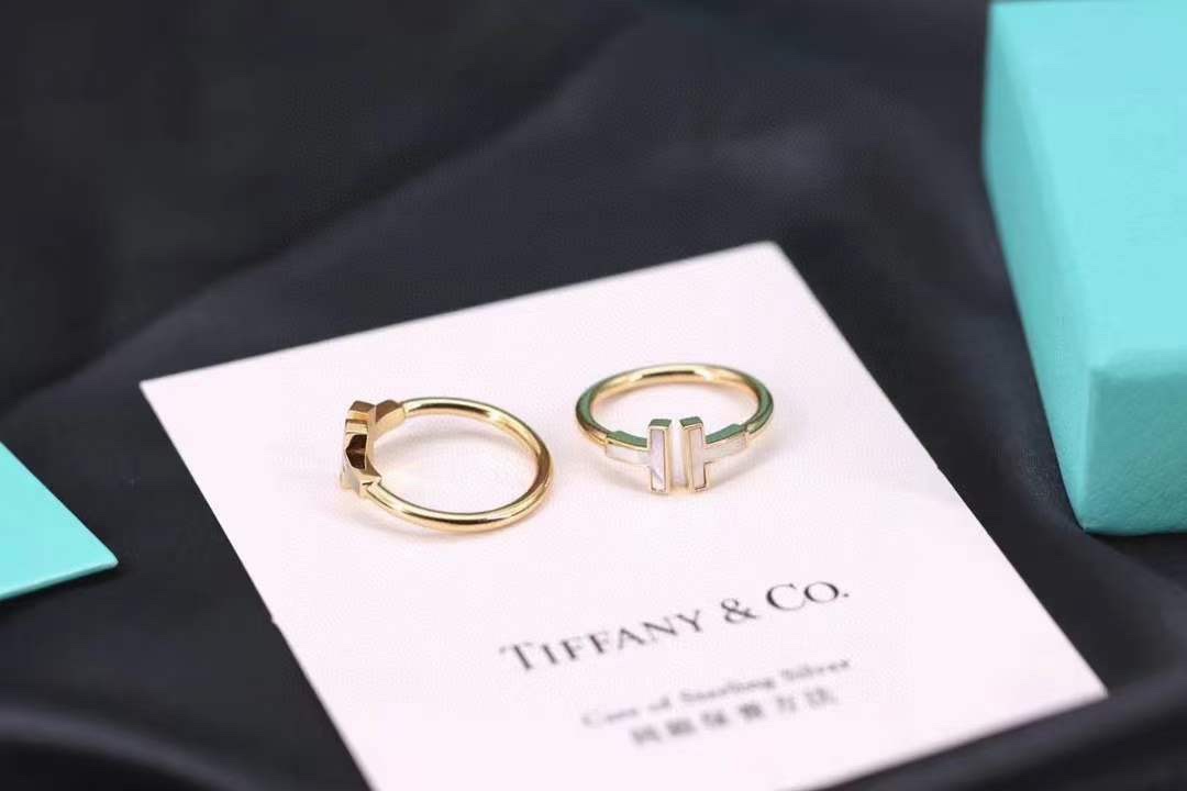 Tiffany & Co. Tiffany&Co. 蒂芙尼 纯银 白贝双T戒指