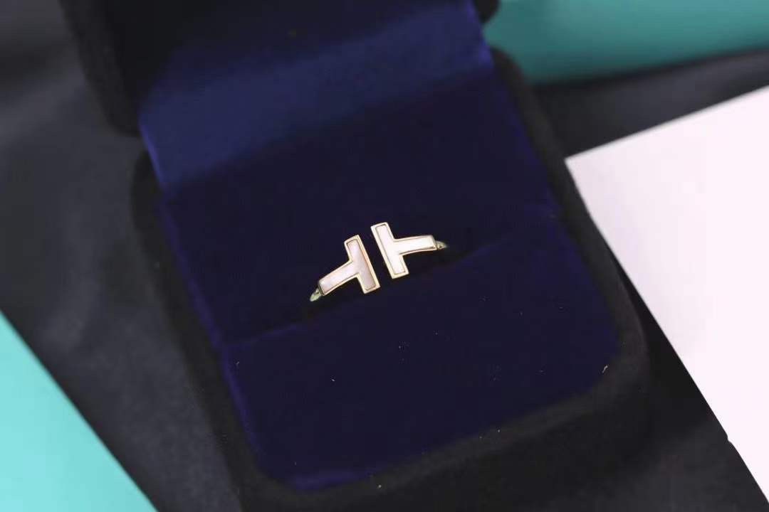 Tiffany & Co. Tiffany&Co. 蒂芙尼 纯银 白贝双T戒指