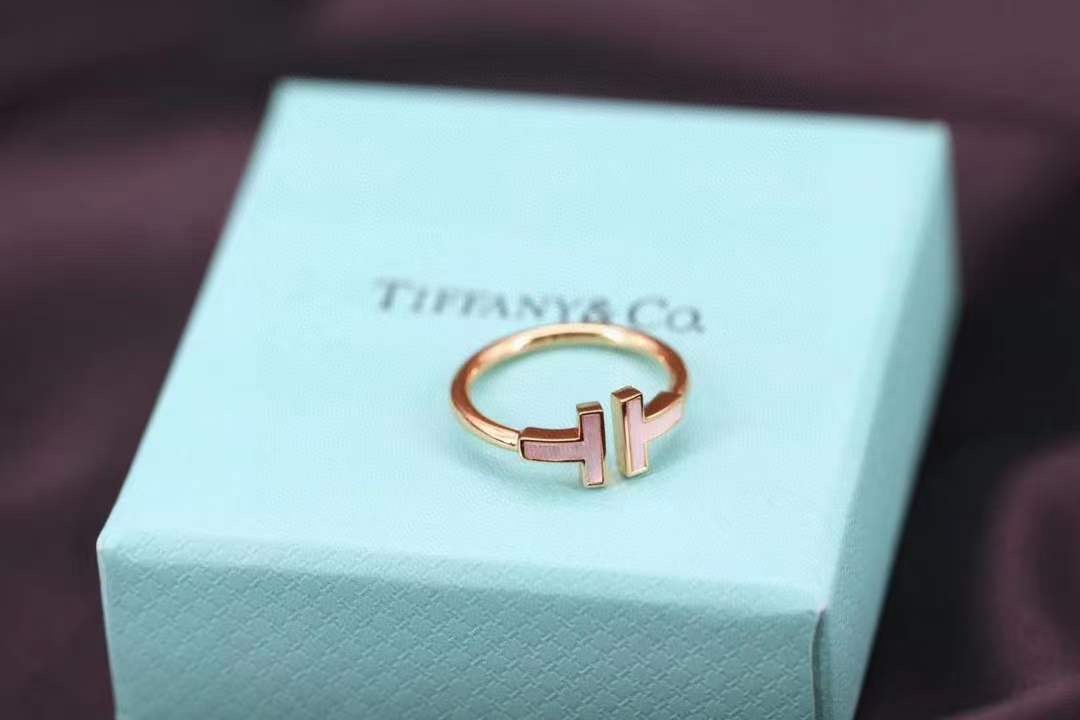 Tiffany & Co. Tiffany&Co. 蒂芙尼 纯银 白贝双T戒指