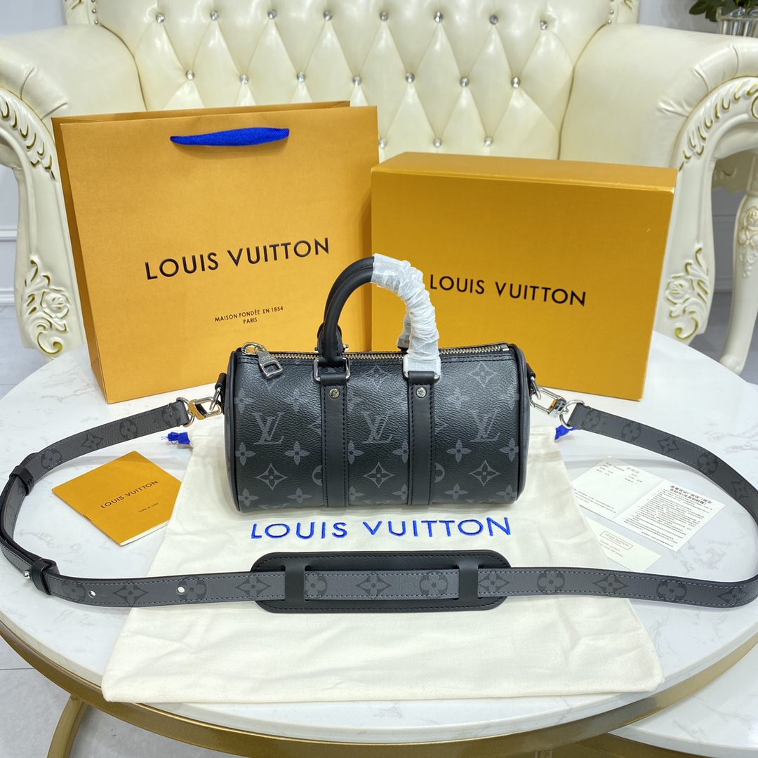 Louis Vuitton LV Keepall Bags Handbags Black Unisex Monogram Canvas Cowhide Fabric M45947