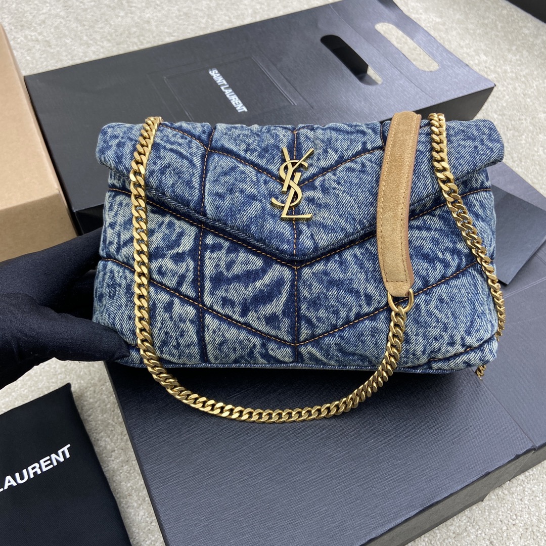Saint Laurent Loulou Puffer Denim Quilted Small Bag with Gold Hardware 2 i1633955285 2787 0