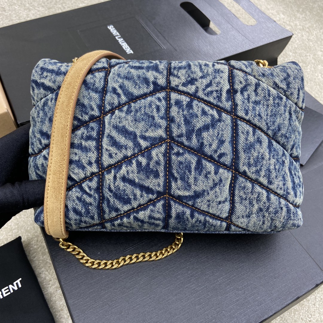Saint Laurent Loulou Puffer Denim Quilted Small Bag with Gold Hardware 3 i1633955285 4855 1