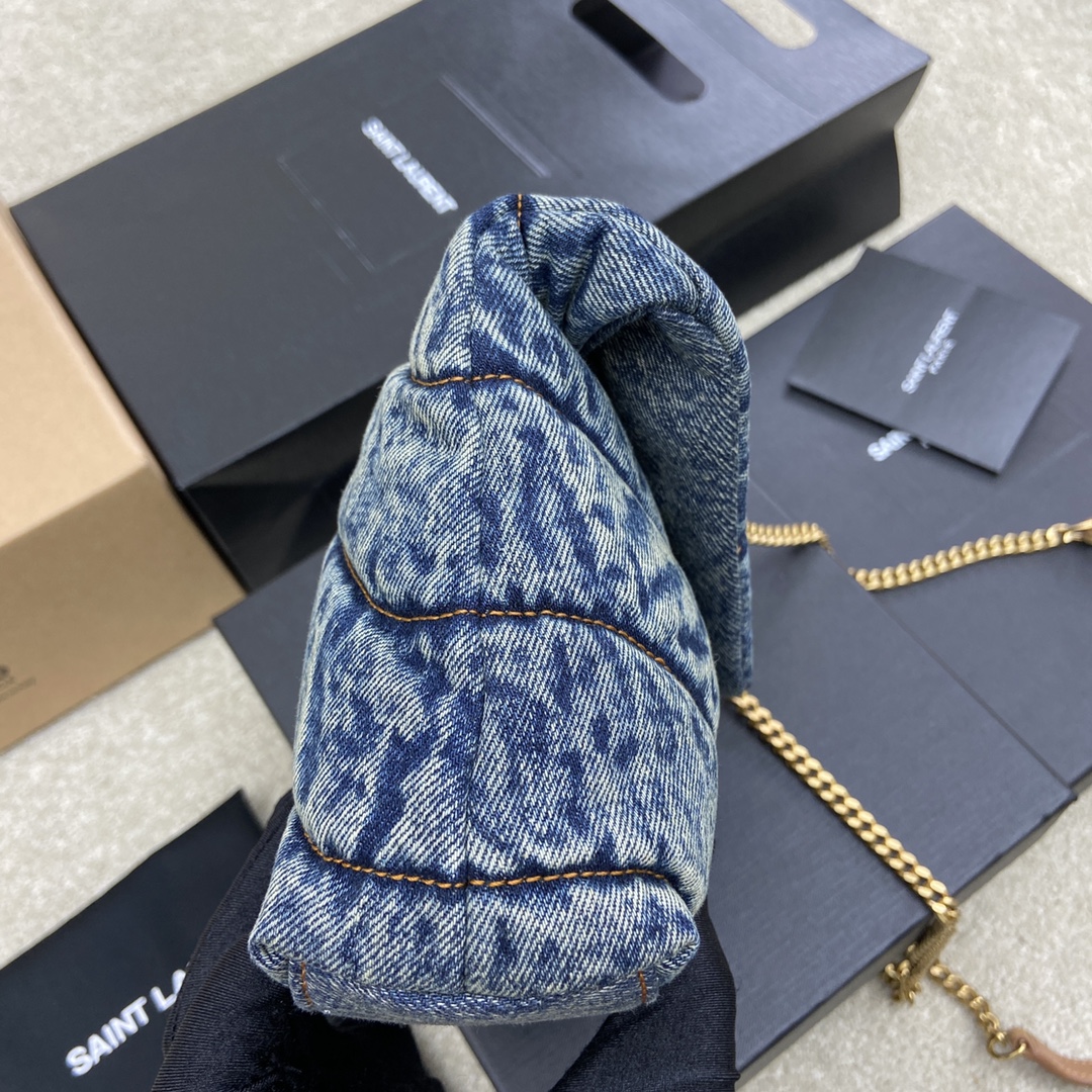 Saint Laurent Loulou Puffer Denim Quilted Small Bag with Gold Hardware 5 i1633955285 6757 3