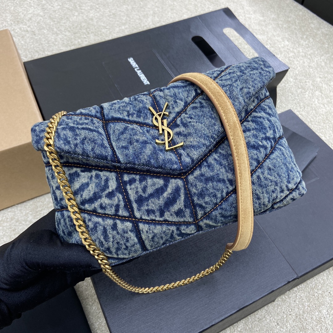 Saint Laurent Loulou Puffer Denim Quilted Small Bag with Gold Hardware 6 i1633955285 7722 4