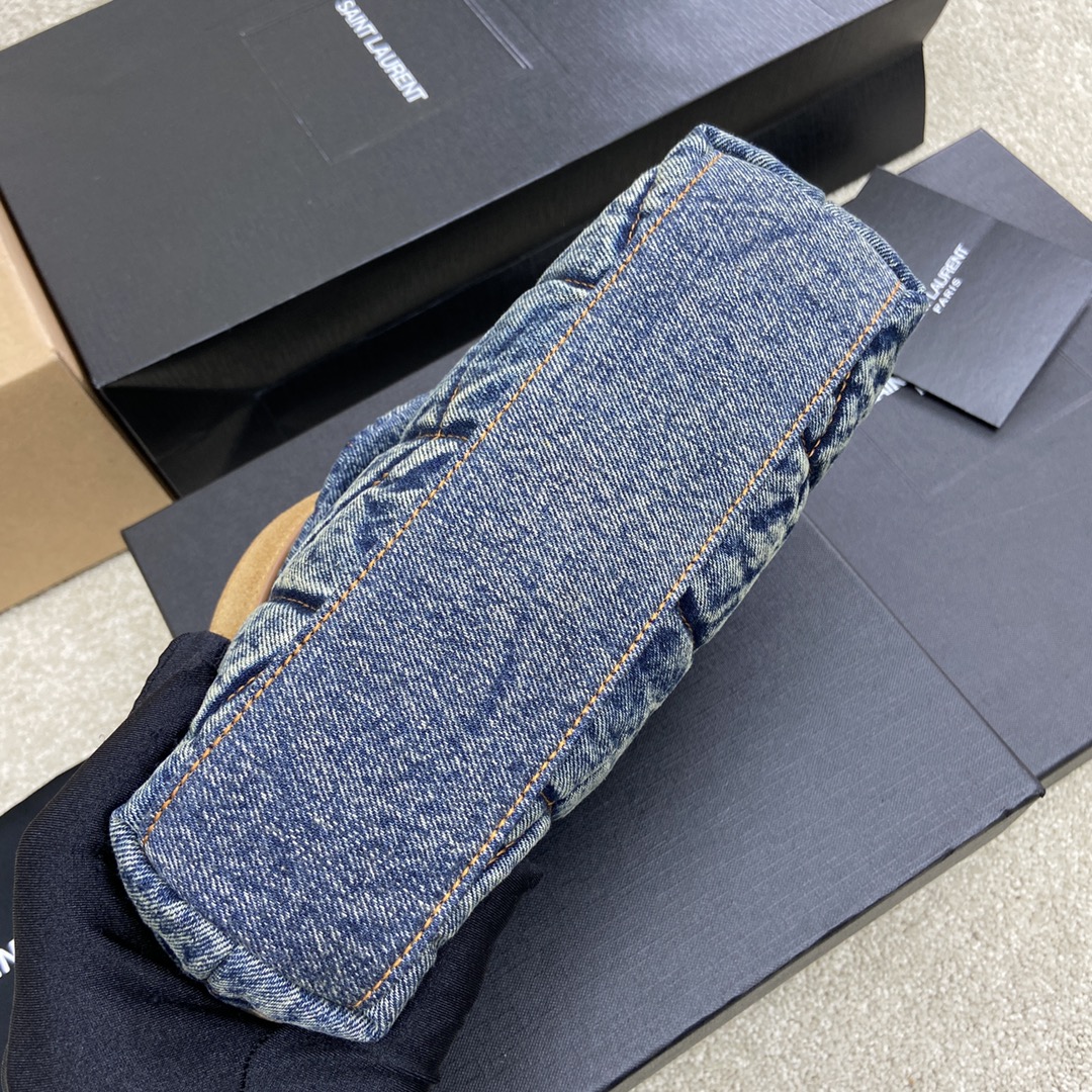 Saint Laurent Loulou Puffer Denim Quilted Small Bag with Gold Hardware 4 i1633955285 9966 2