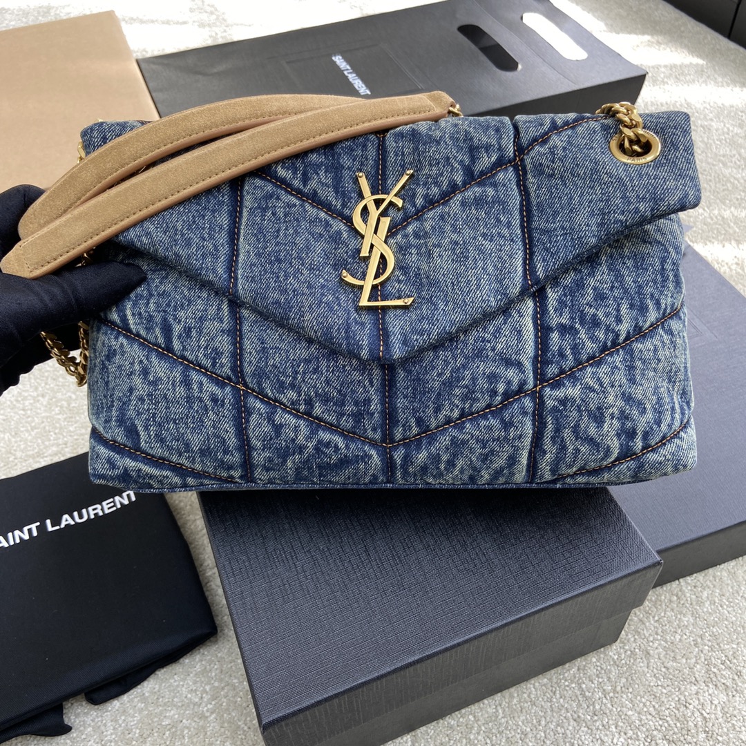 Yves Saint Laurent Medium Loulou Puffer Denim Shoulder Bag