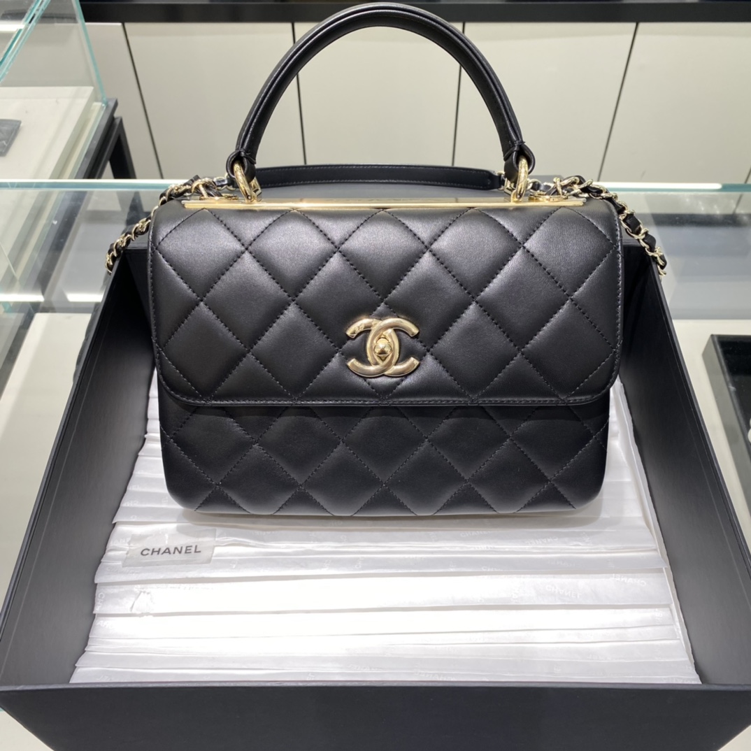 Chanel Black Lambskin Leather Trendy CC Medium Top Handle Bag Chanel  TLC
