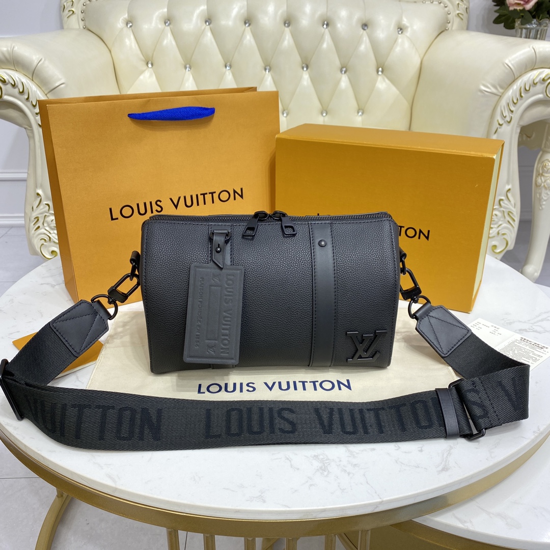 Louis Vuitton LV Keepall Bags Handbags Black White Lychee Pattern Men Canvas City M57082