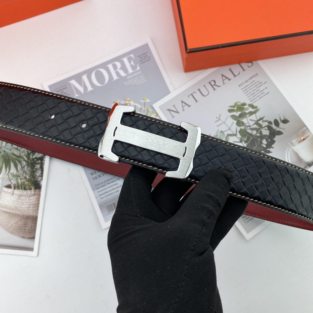 I5 爱马仕 男士花皮腰带38mm 可双面使用 专柜走线 搭配内穿扣