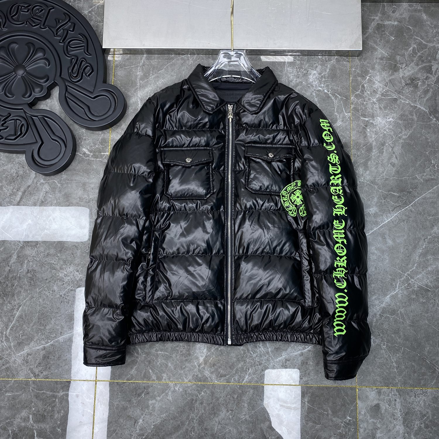 Chrome Hearts Clothing Down Jacket Black Embroidery Sheepskin Winter Collection