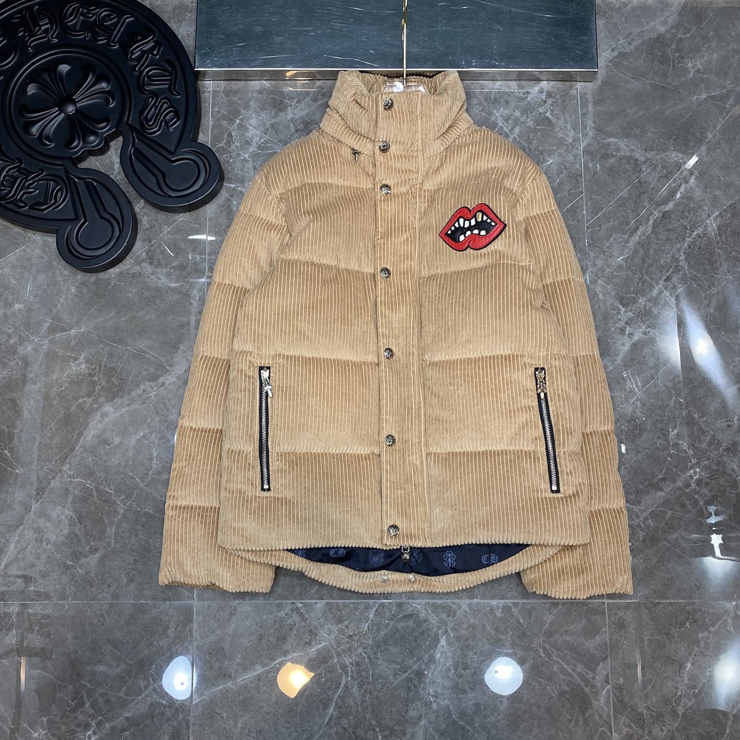 Chrome Hearts Clothing Coats & Jackets Down Jacket Beige Black Red Embroidery Boy Corduroy Sheepskin Winter Collection Fashion