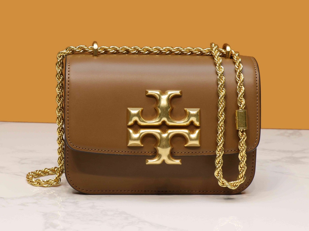 Tory Burch ～TB73589新款小号豆腐包 棕色 链条可以单肩和斜挎两用 夸张的大双T五金 透露出包包的