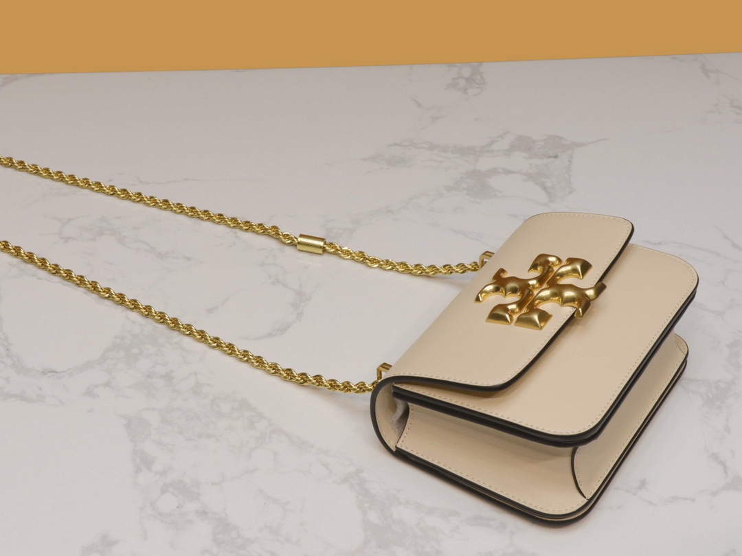 Tory Burch ～TB73589新款小号豆腐包 米白 链条可以单肩和斜挎两用 夸张的大双T五金 透露出包包的